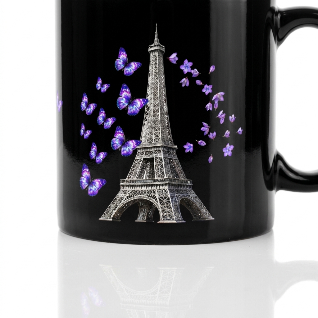 tsgabrielle® • París - La Torre Eiffel • Taza Brillante • Negra • Cerámica • 2 Tamaños