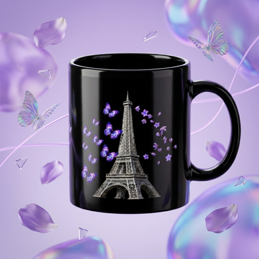 tsgabrielle® • París - La Torre Eiffel • Taza Brillante • Negra • Cerámica • 2 Tamaños - Black - View 24