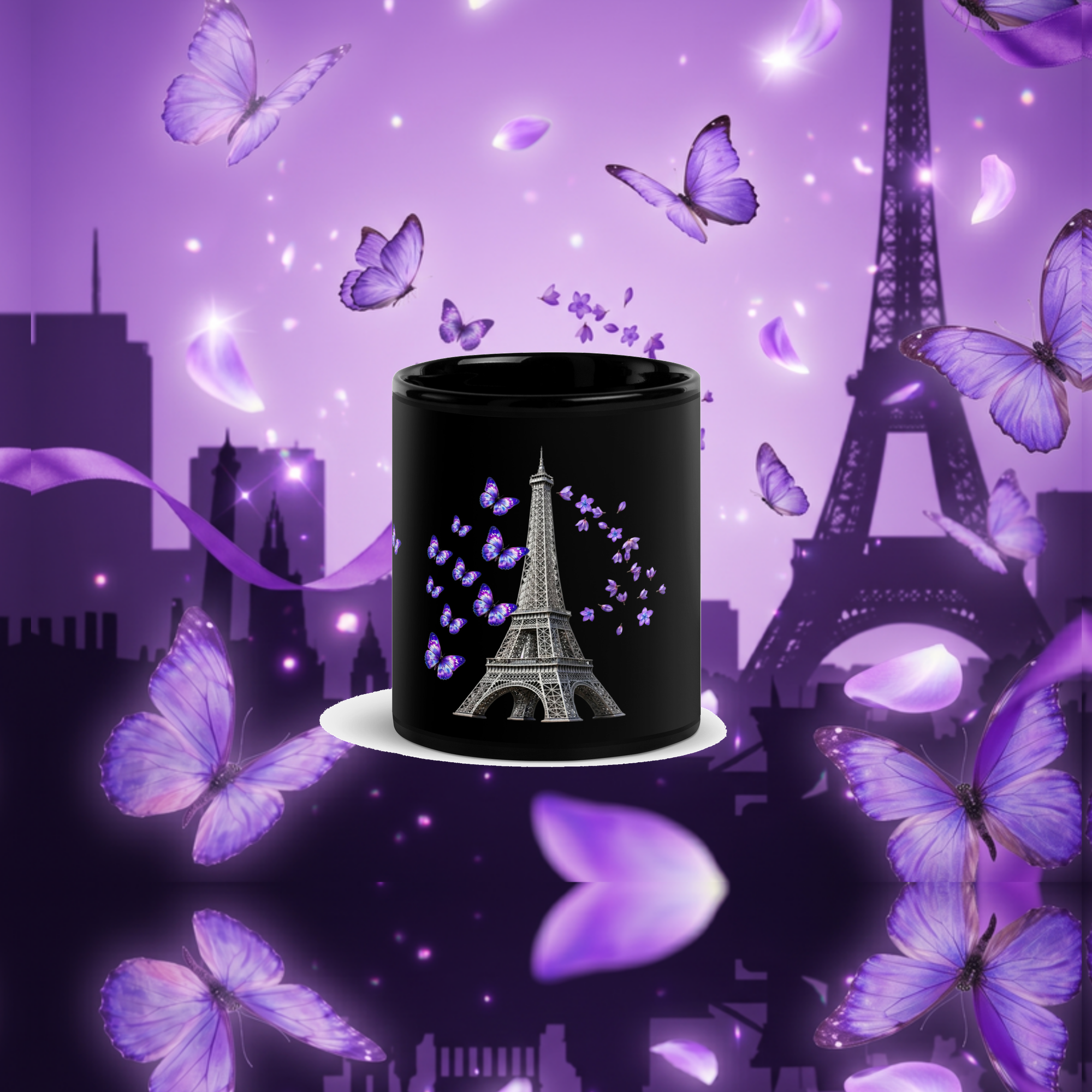 tsgabrielle® • París - La Torre Eiffel • Taza Brillante • Negra • Cerámica • 2 Tamaños