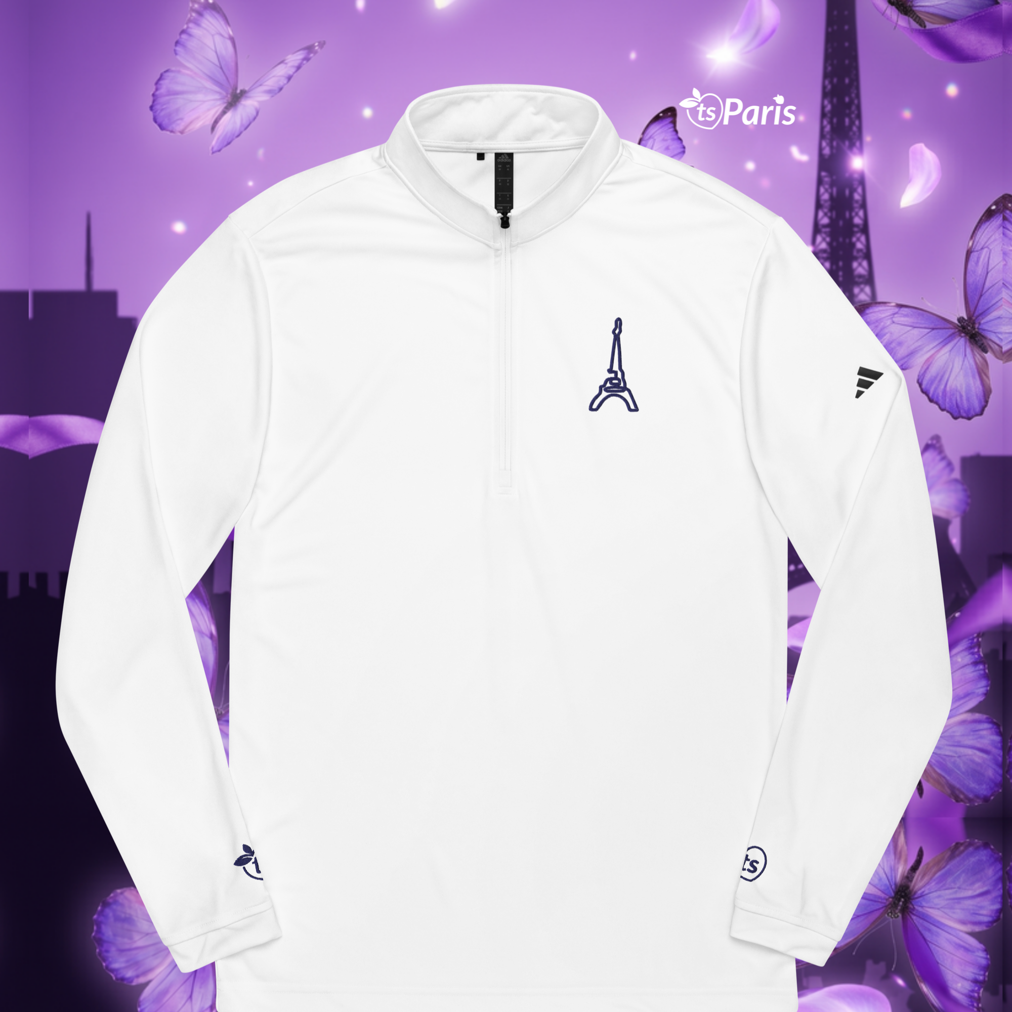 adidas® by tsgabrielle® • Hombres • París - La Torre Eiffel • Suéter de Cuarto de Cremallera • Blanco - White - View 9