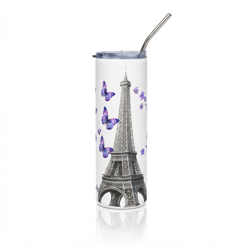 tsgabrielle® • Paris - La Tour Eiffel • Vaso térmico • Acero inoxidable • Blanco • 20 oz • Hogar & Decoración