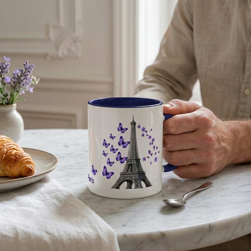 tsgabrielle® • París - La Torre Eiffel • Taza con Color Interior • Cerámica • 11 oz - Dark Blue - View 7
