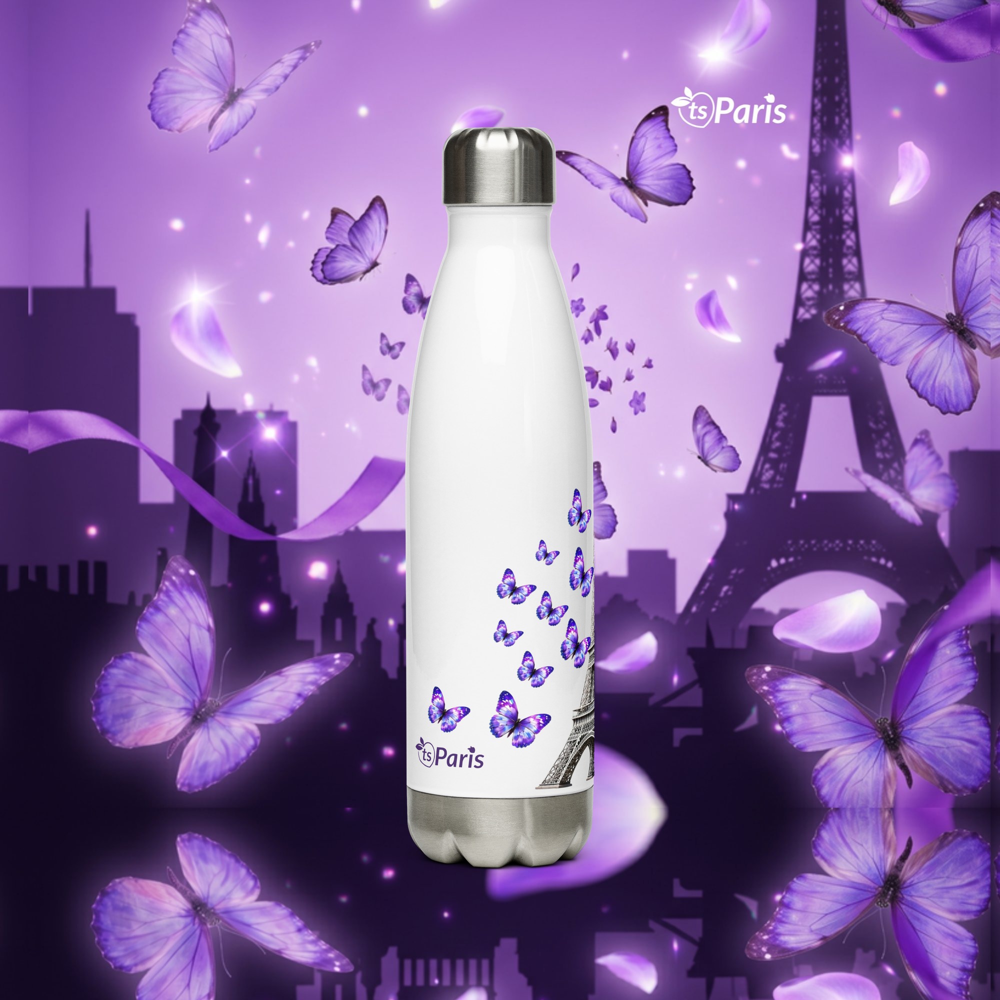 tsgabrielle® • París - La Torre Eiffel • Botella de agua • Blanco • Acero inoxidable • 17 oz - White - View 16